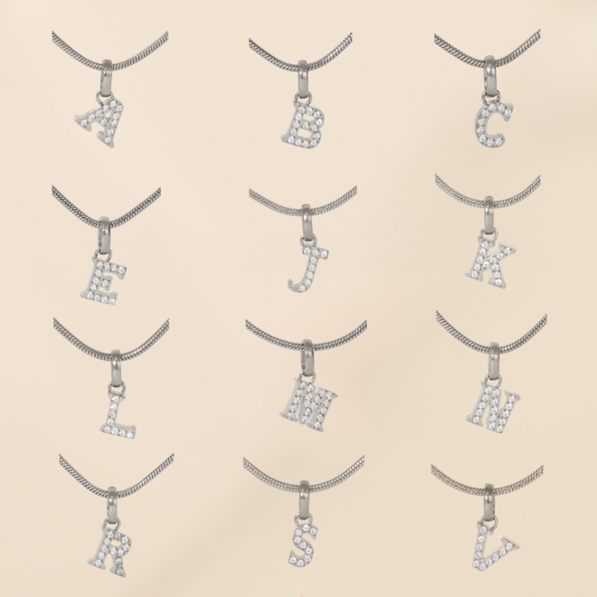 Collier Lettre zircons - Argent