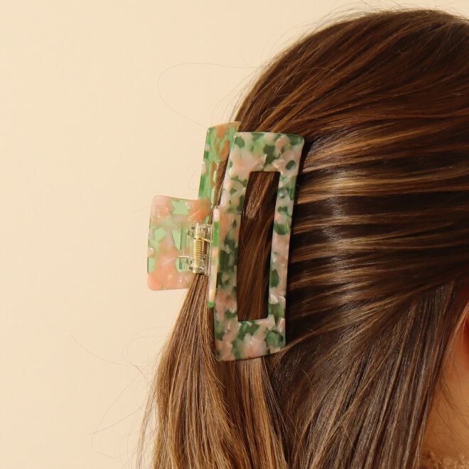 Pince à cheveux ajourée longue  -  Rose & vert nacrée