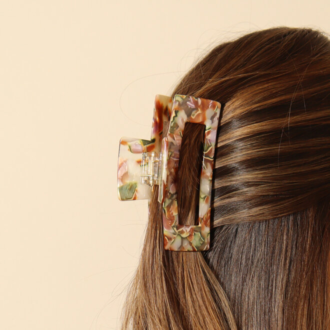 Pince à cheveux ajourée longue - Sauge & mauve nacrée