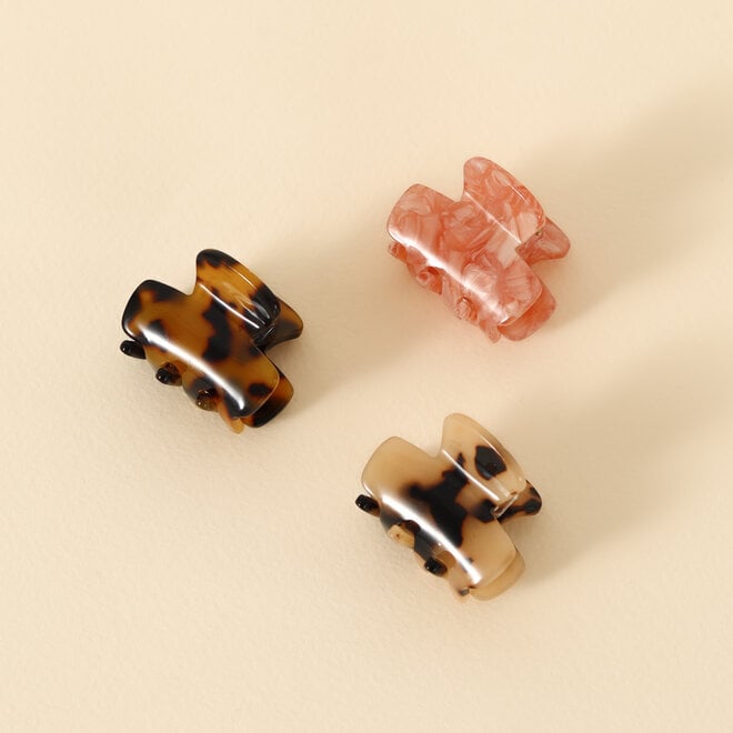 Ensemble de 3 minis pinces - Rose nacré, léopard et tortoise