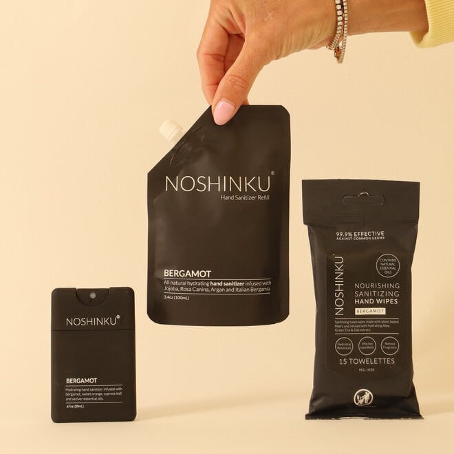 Trio Désinfectant Bergamote - Vaporisateur, Recharge 100ml & Lingettes