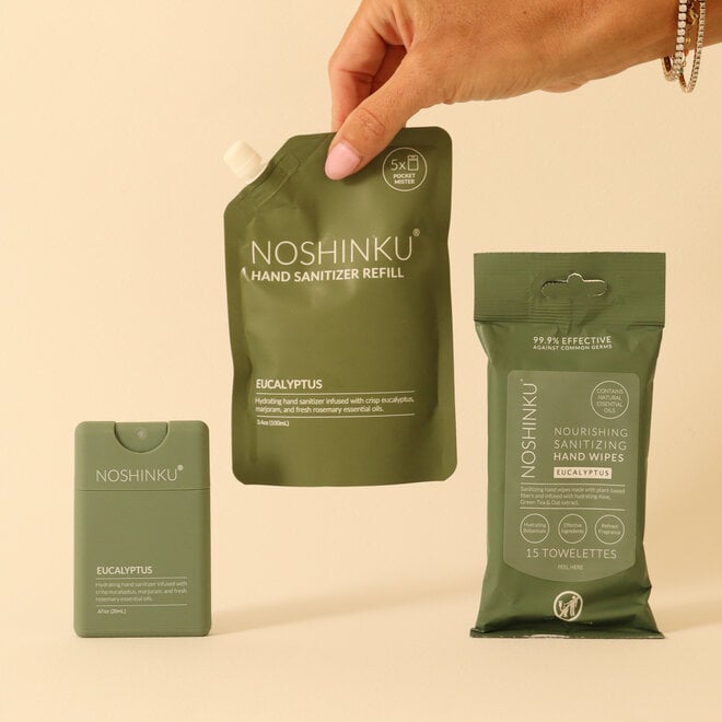Trio Désinfectant Eucalyptus - Vaporisateur, Recharge 100ml & Lingettes
