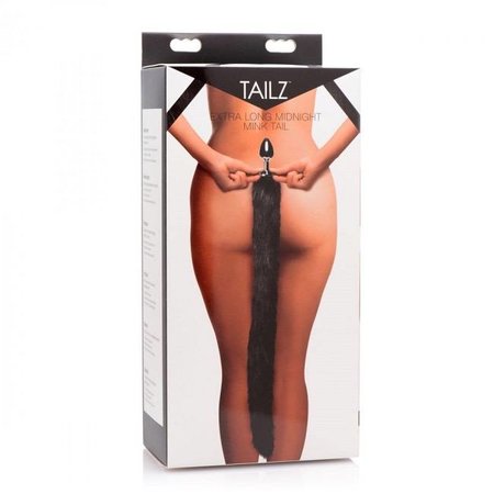 Tailz Tailz Extra Long Mink Tail Metal Anal Plug - Black
