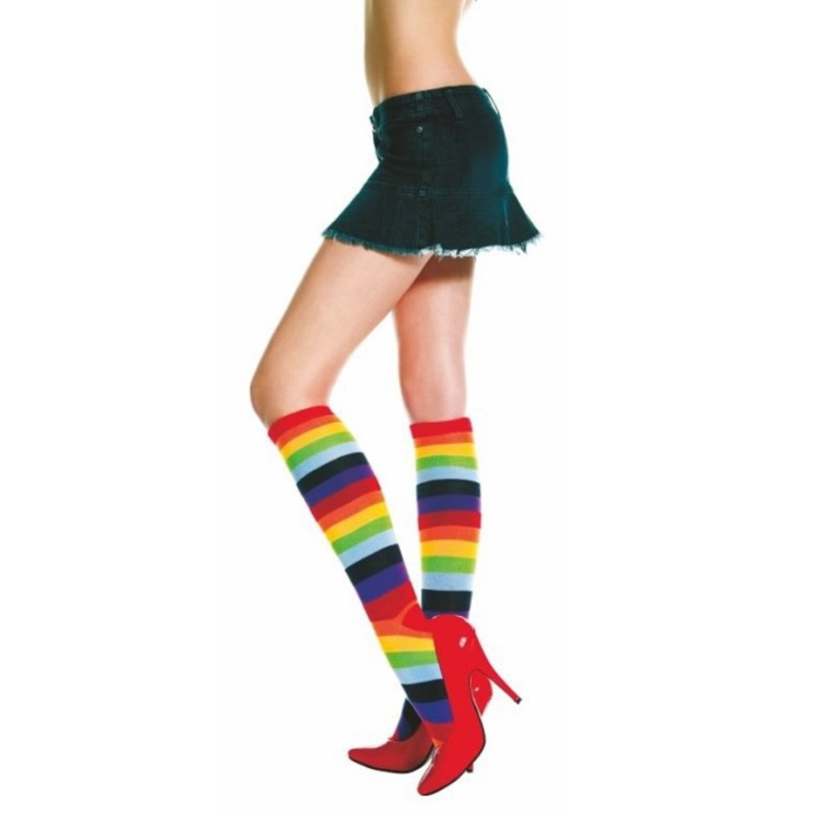 Music Legs Music Legs Acrylic Rainbow Striped Knee Hi OS