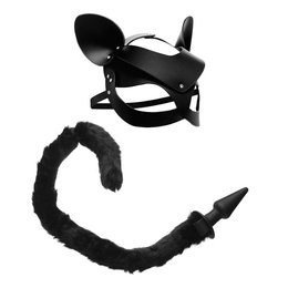 Tailz Black Cat Tail Anal Plug & Mask Set