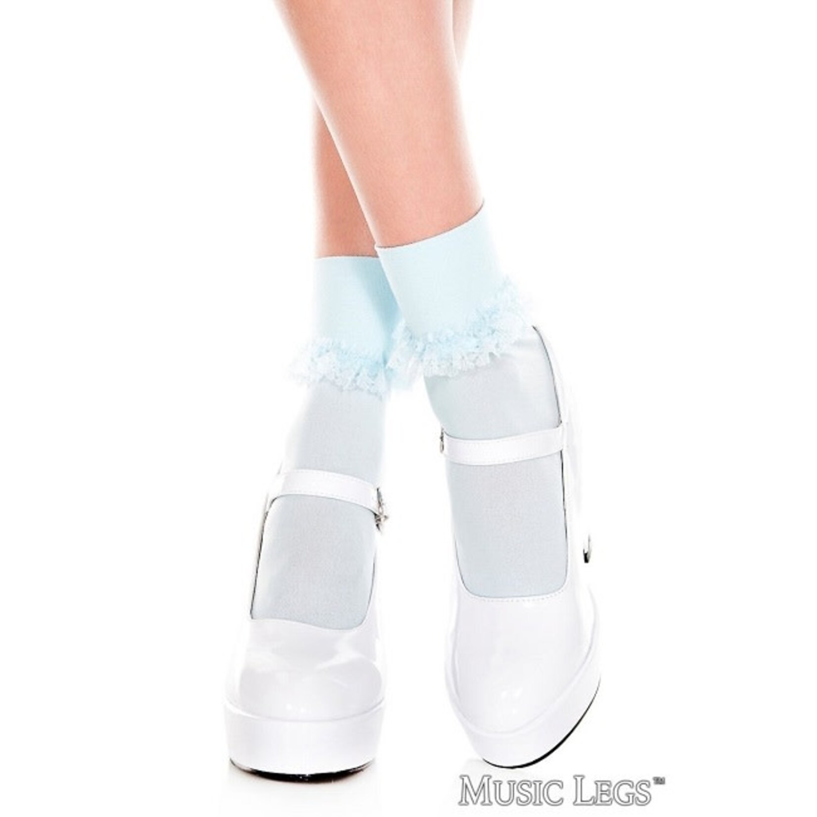 Music Legs Music Legs Opaque Ankle Hi with Ruffle Trim OS