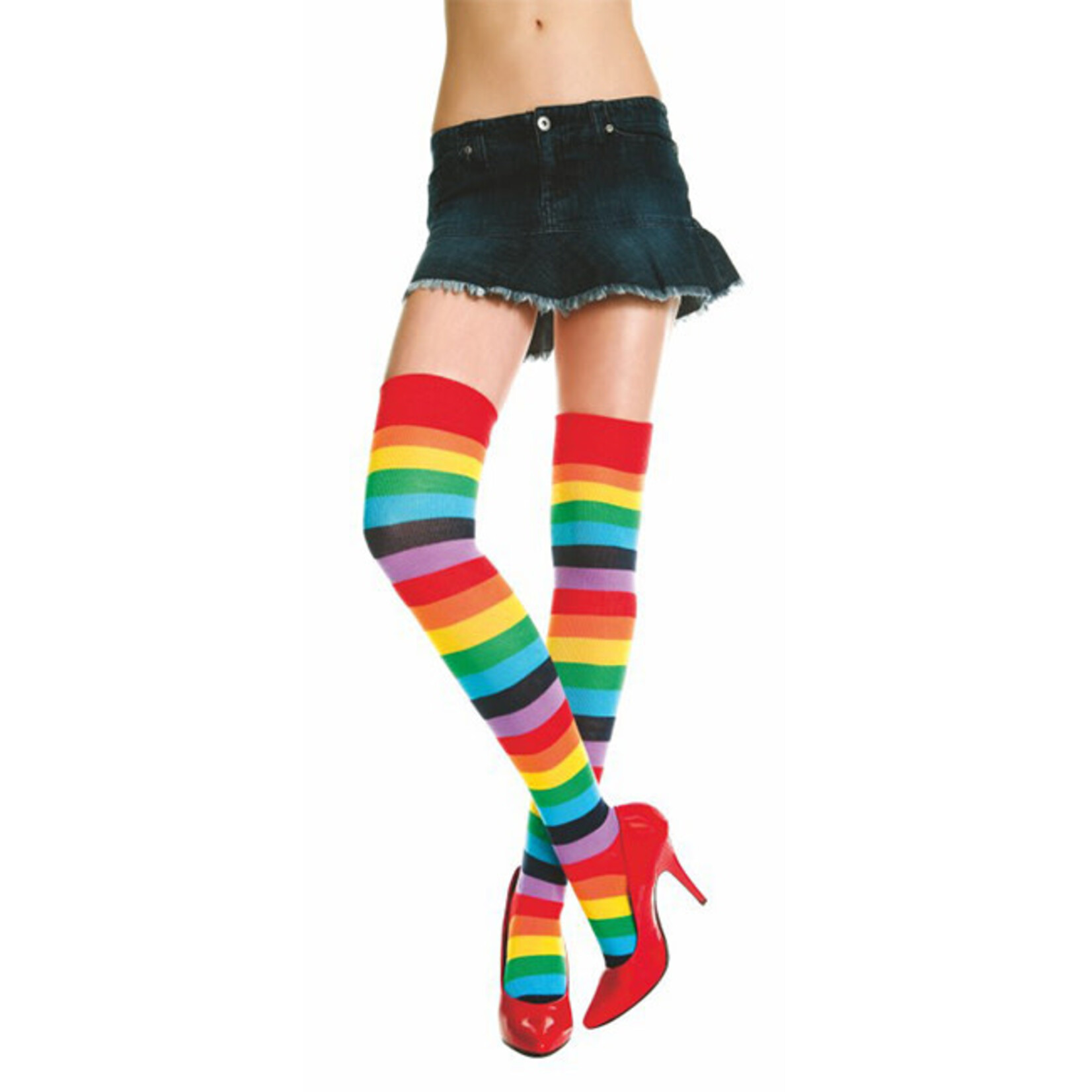 Music Legs Music Legs Acrylic Rainbow Striped Thigh Hi Socks OS