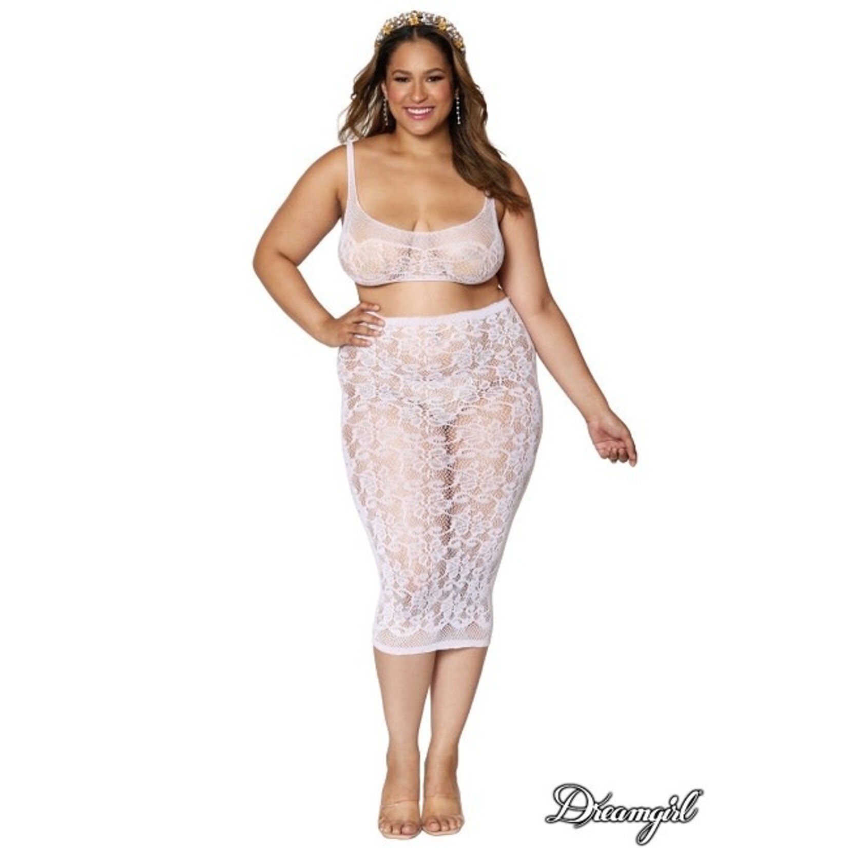 Dreamgirl Dreamgirl White Lace Bralette & Slip Skirt Set OSX