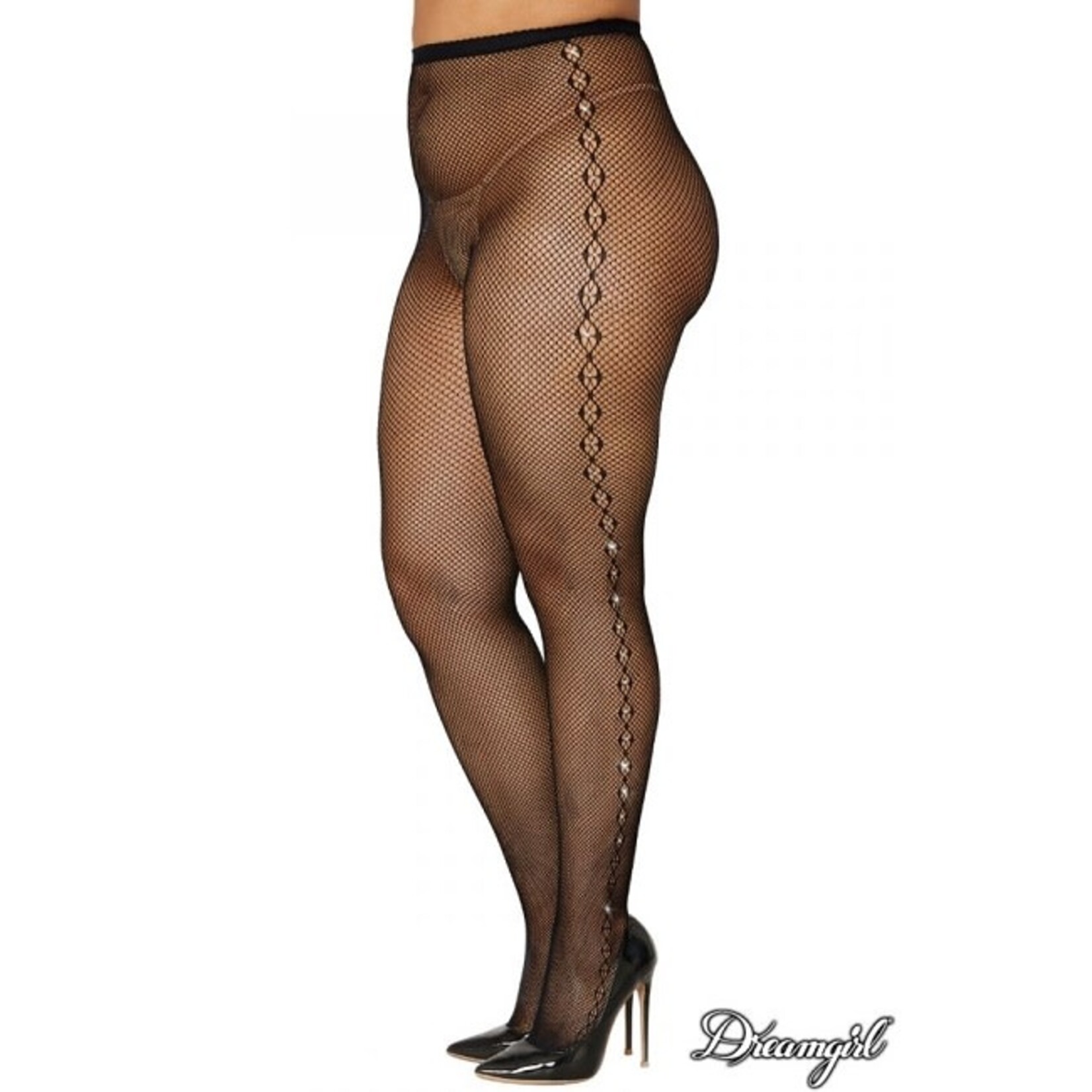 Dreamgirl Dreamgirl Rhinestone Side Fishnet Pantyhose OSX