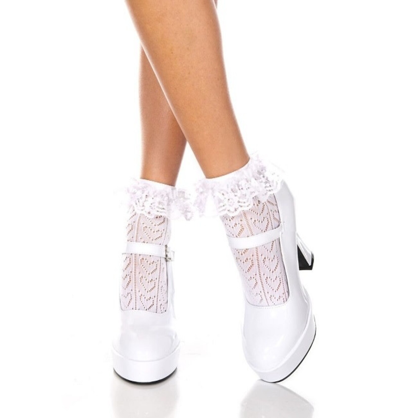 Music Legs Music Legs Heart Net Ankle Sock with Ruffle Trim OS