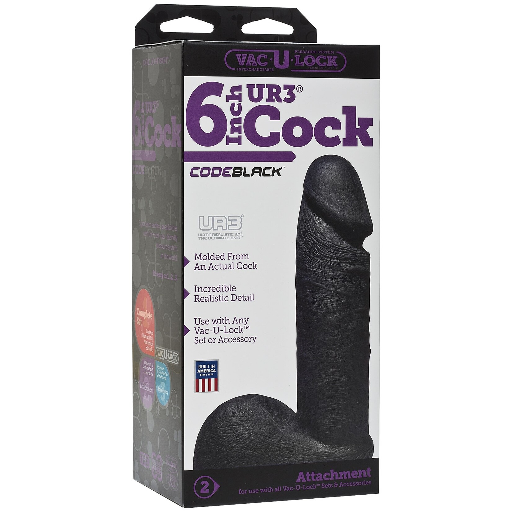 Doc Johnson Vac-U-Lock CodeBlack 6" ULTRASKYN Cock