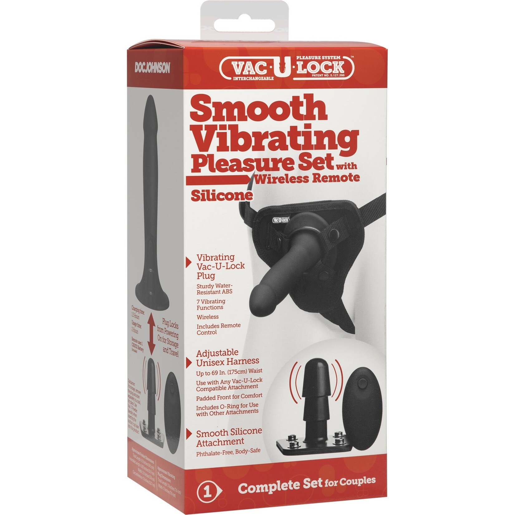 Doc Johnson Vac-U-Lock Smooth Vibrating Pleasure Set with Wireless Remote - Silicone