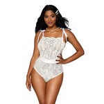 Dreamgirl White Eyelash Lace Tie-Back Teddy OS