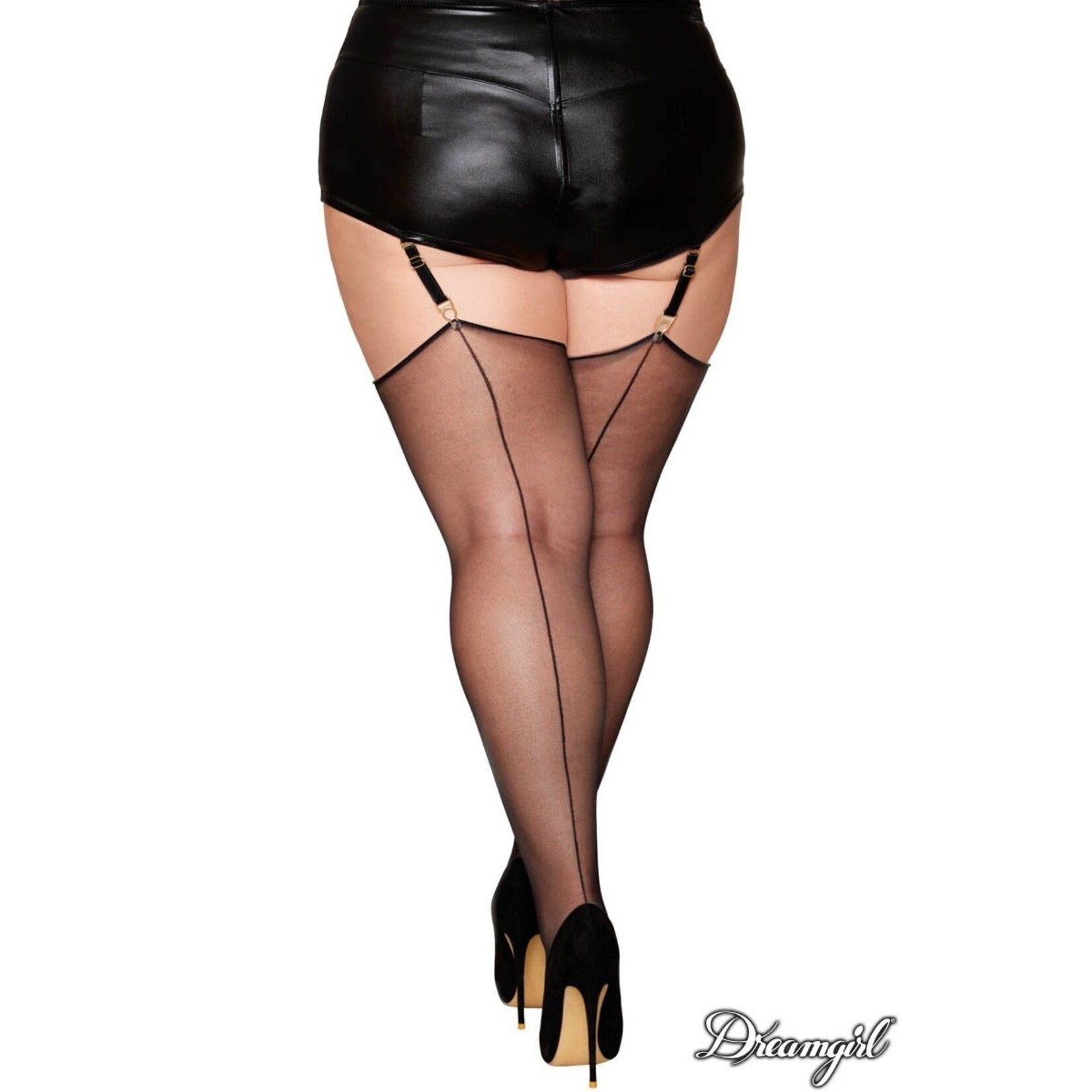 Dreamgirl Dreamgirl Black Silky Sheer Back Seam Thigh High OSX