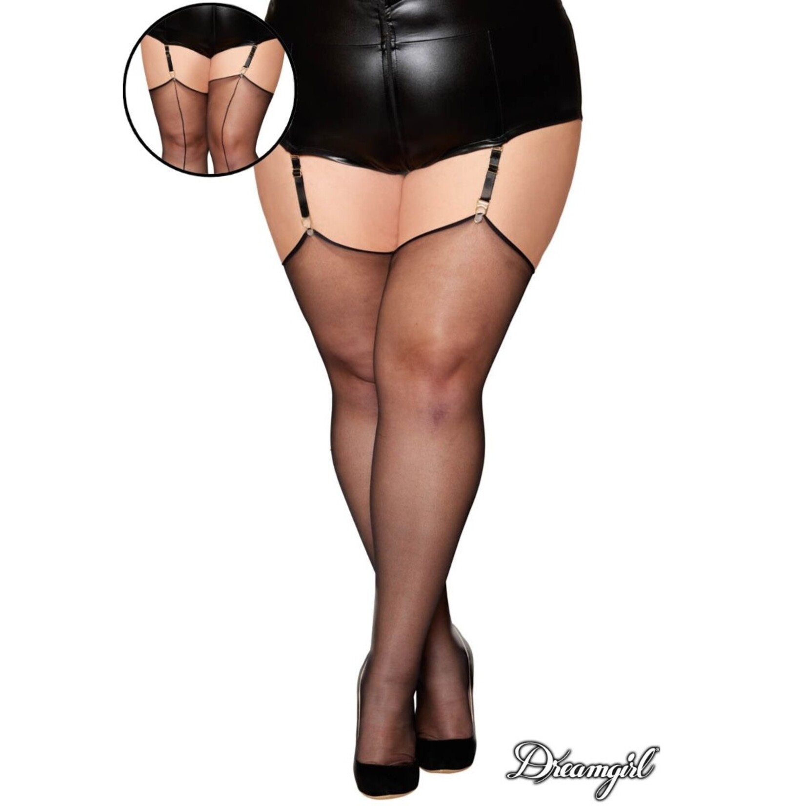 Dreamgirl Dreamgirl Black Silky Sheer Back Seam Thigh High OSX