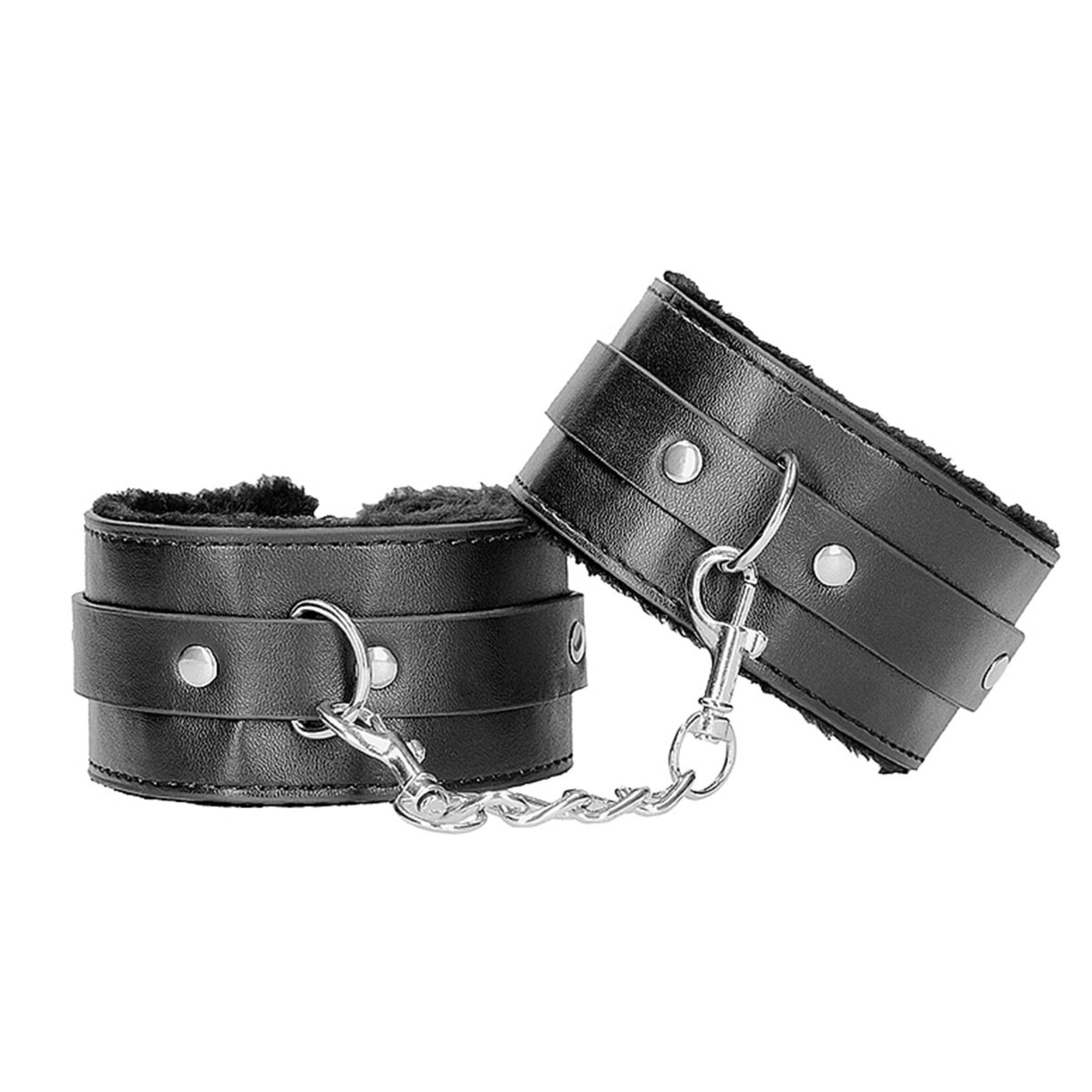 Shots America Ouch! Black & White Plush Bonded Leather Ankle Cuffs