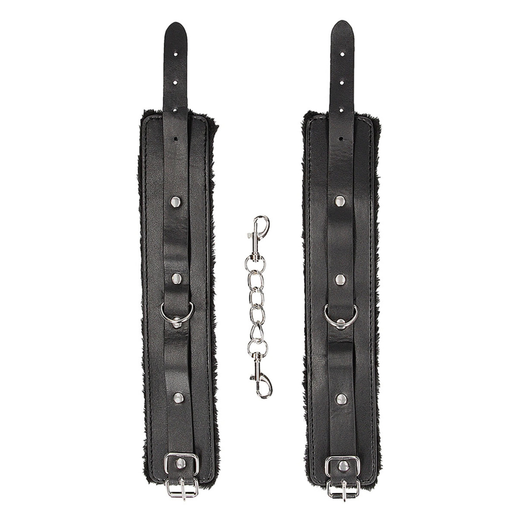 Shots America Ouch! Black & White Plush Bonded Leather Ankle Cuffs