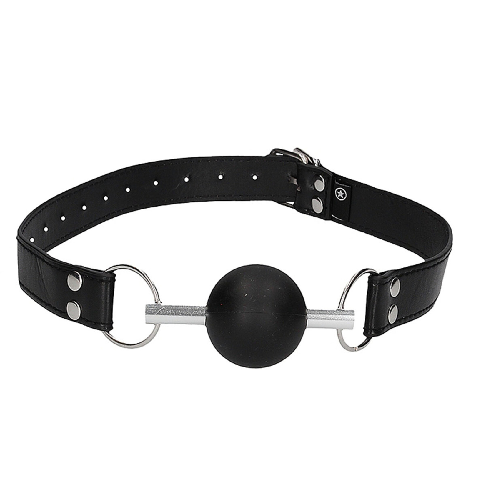 Shots America Ouch! Black & White Solid Ball Gag with Bonded Leather Straps