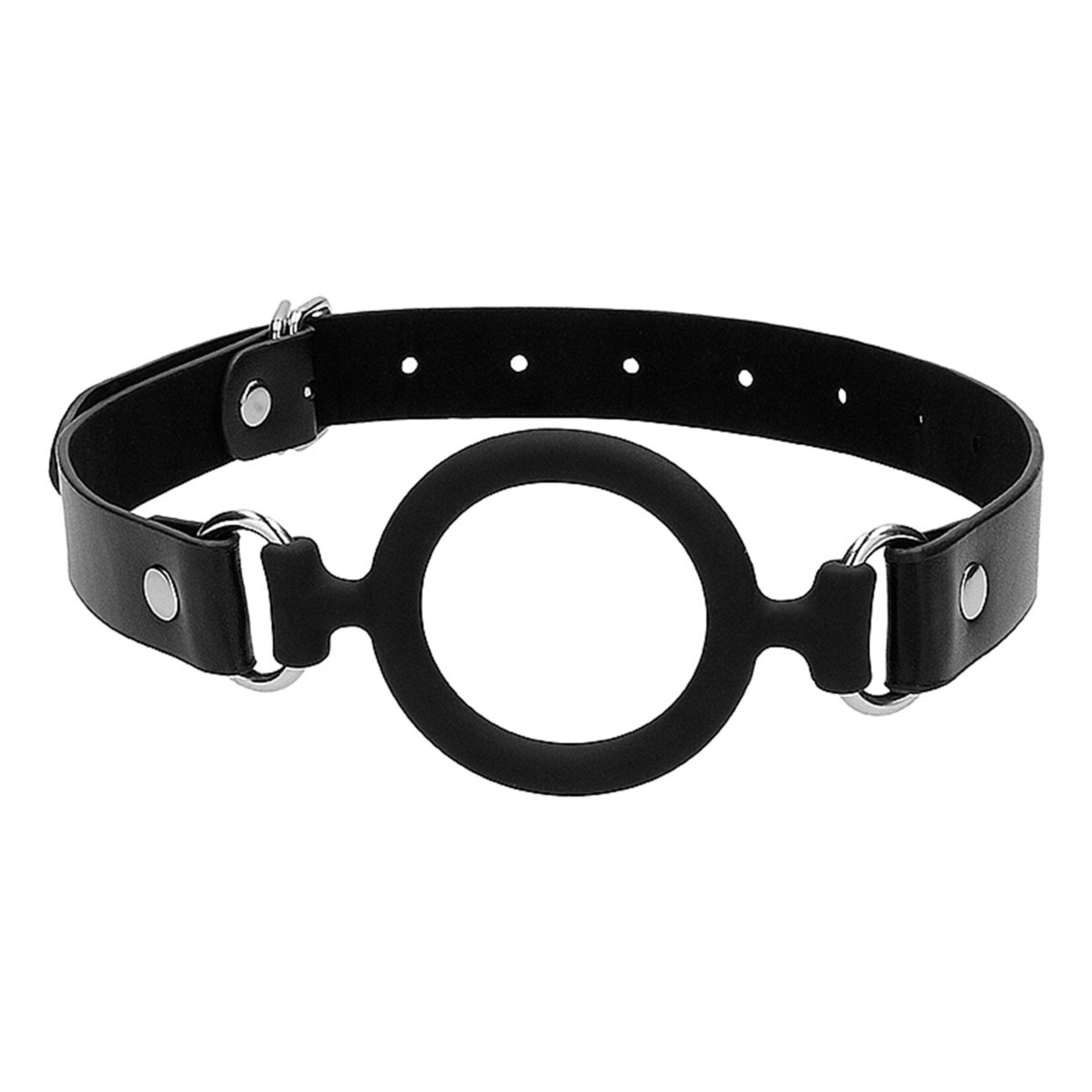 Shots America Ouch! Black & White Silicone Ring Gag with Bonded Leather Straps