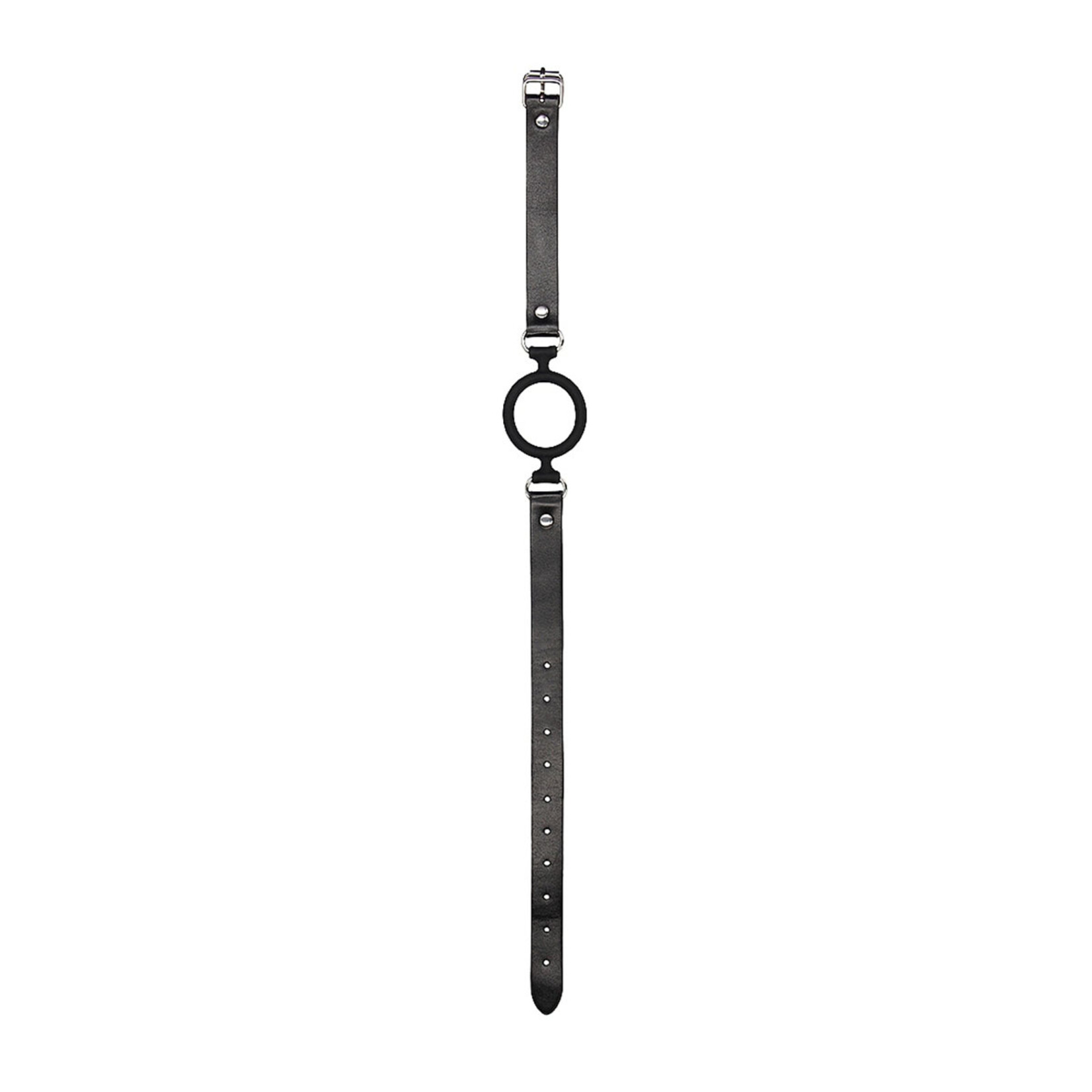 Shots America Ouch! Black & White Silicone Ring Gag with Bonded Leather Straps
