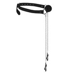 Shots America Ouch! Black & White Breathable Ball Gag with Nipple Clamps