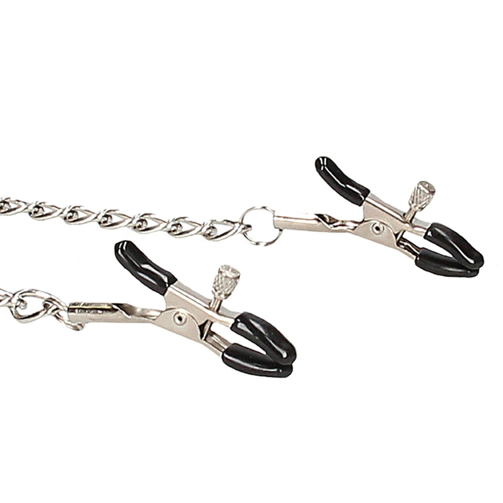 Shots America Ouch! Black & White Breathable Ball Gag with Nipple Clamps