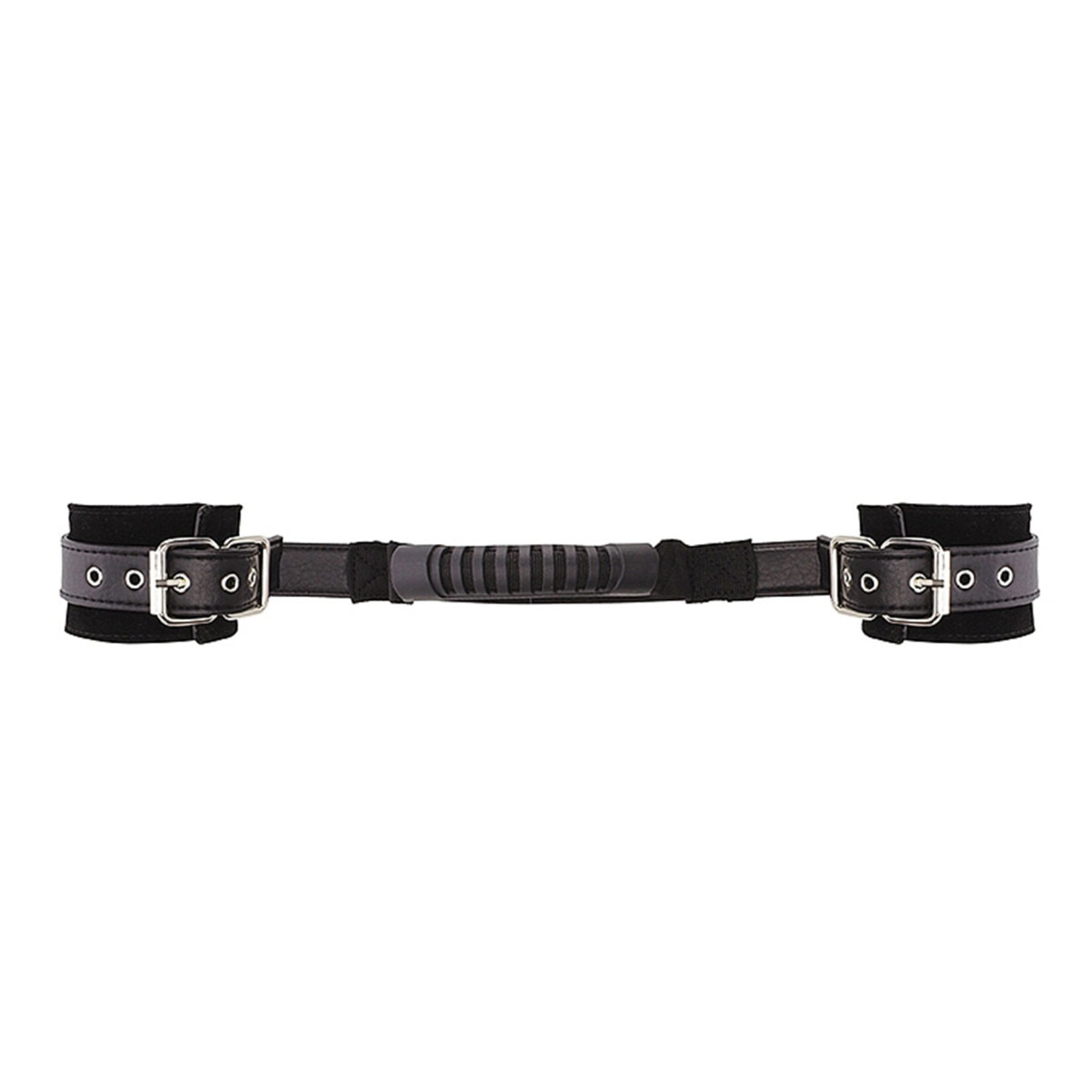 Shots America Ouch! Black & White Bonded Leather Hand Cuffs with Handle