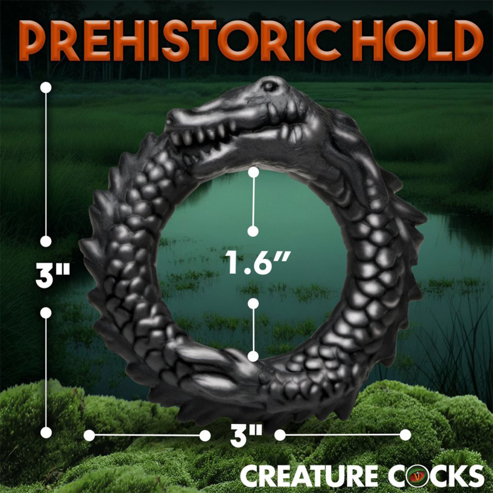 Creature Cocks Creature Cocks Black Caiman Silicone Cock Ring