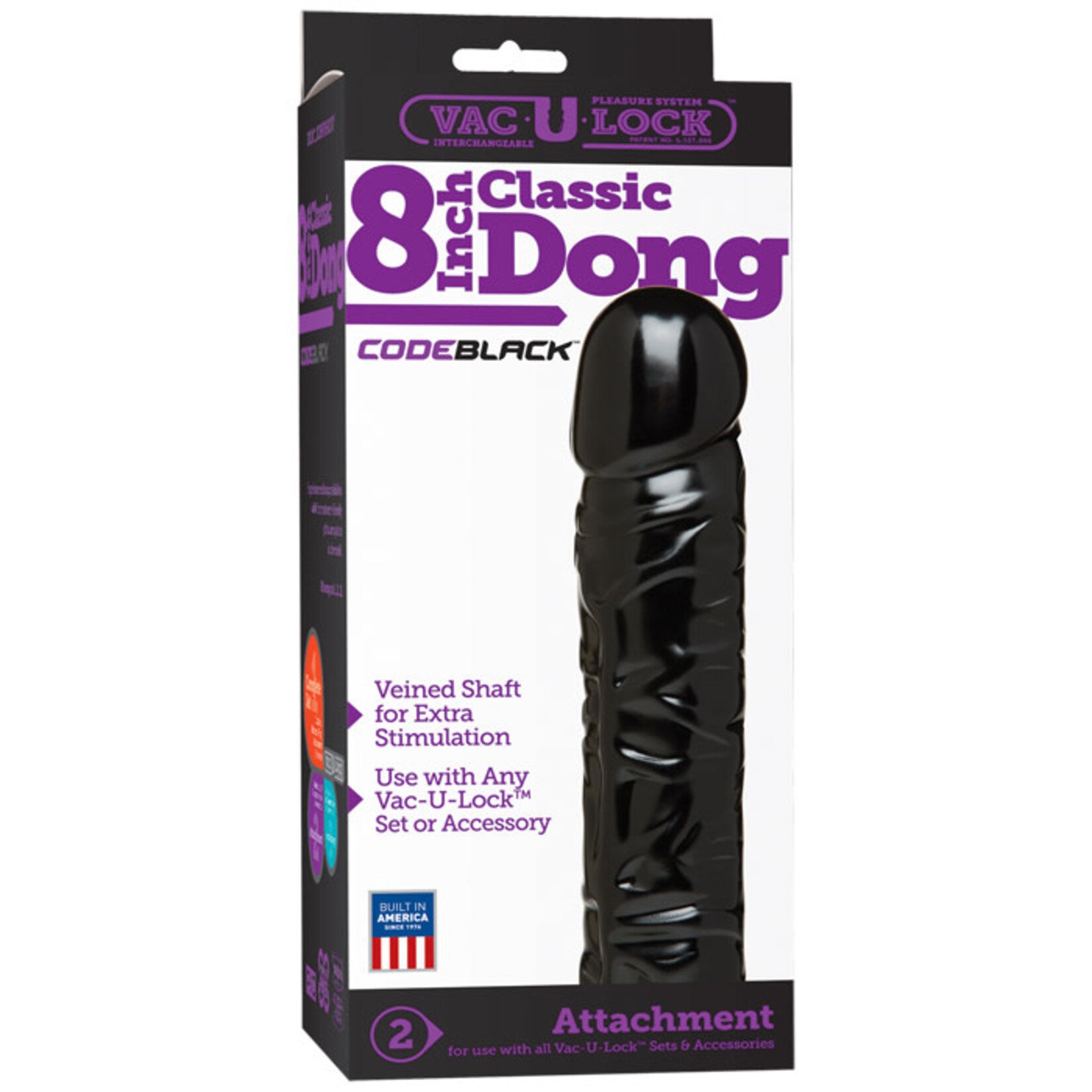 Doc Johnson Vac-U-Lock CodeBlack 8" Classic Dong