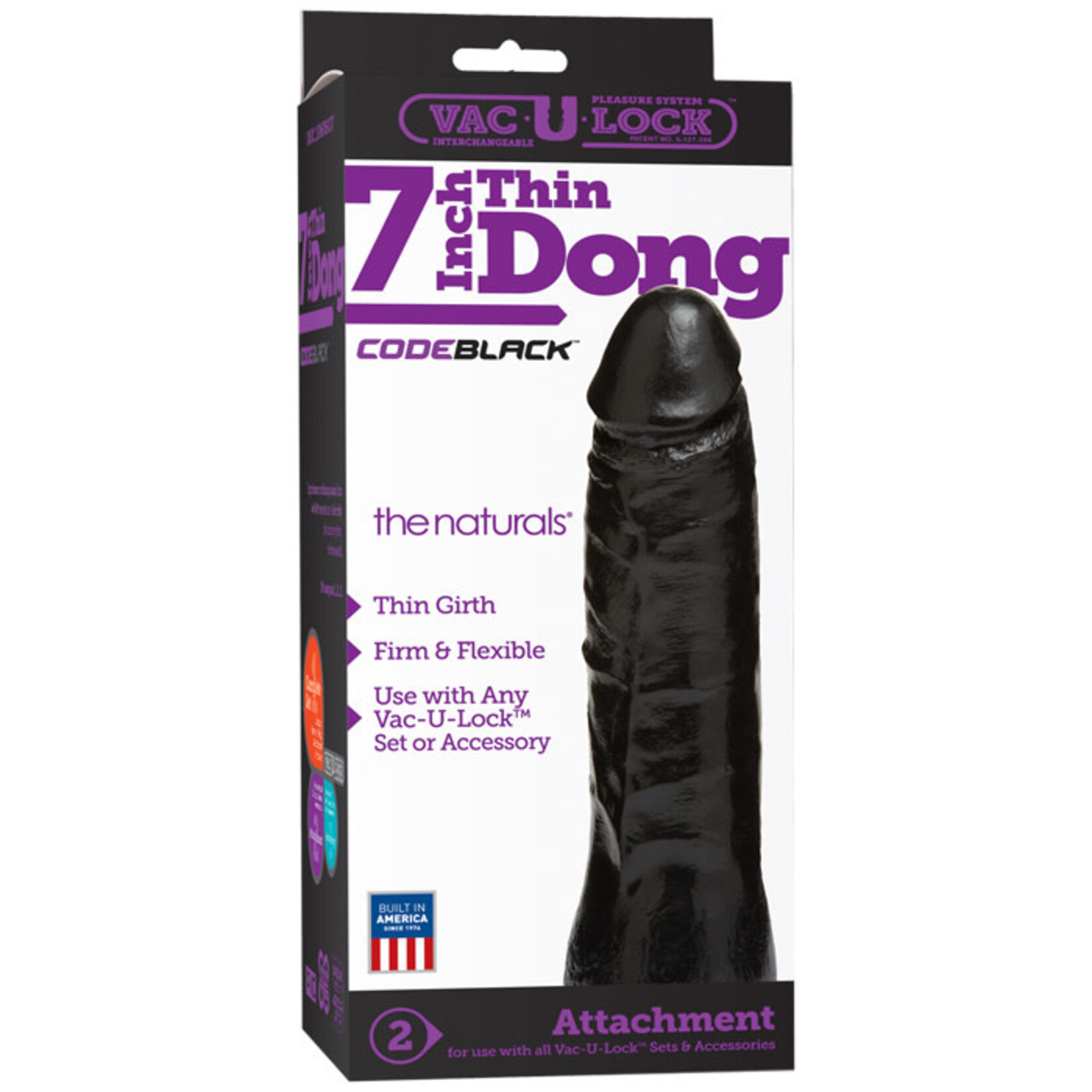 Doc Johnson Vac-U-Lock CodeBlack The Naturals 7" Thin Dong