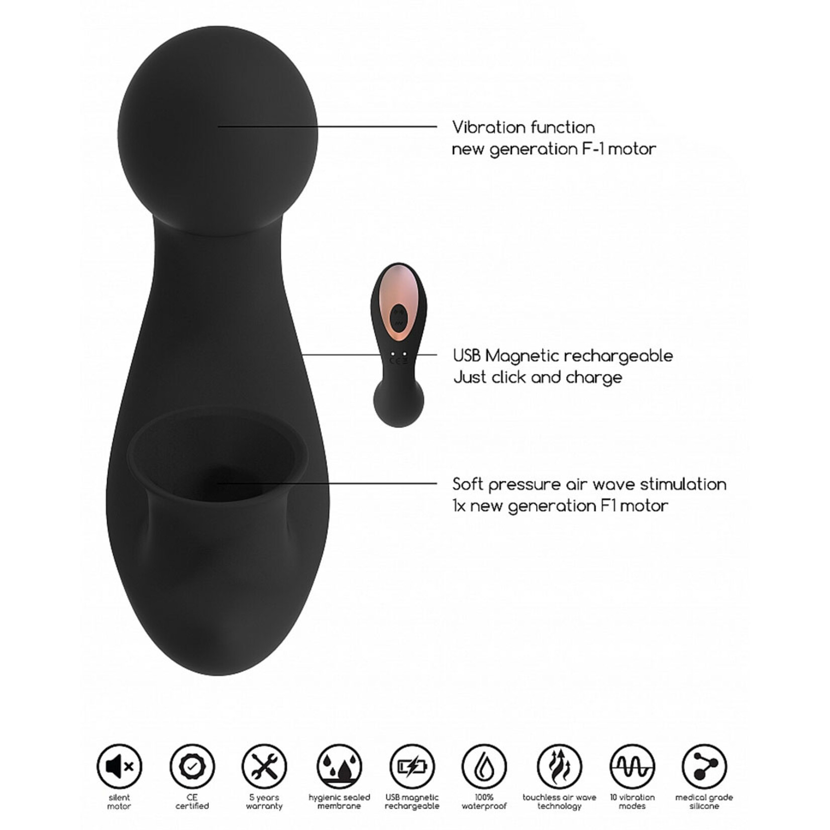 Shots America Irresistible Desirable Soft Pressure Air Wave G-Spot Vibrator