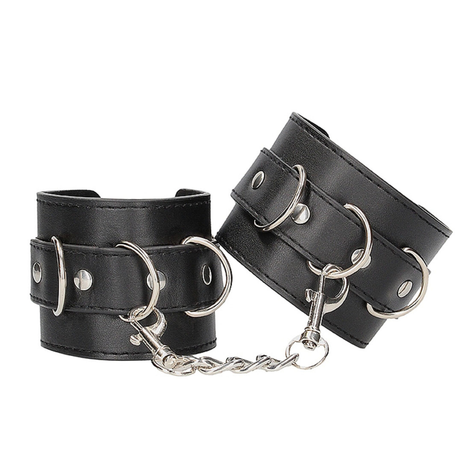 Shots America Ouch! Black & White Bonded Leather Hand or Ankle Cuffs with Adjustable Straps