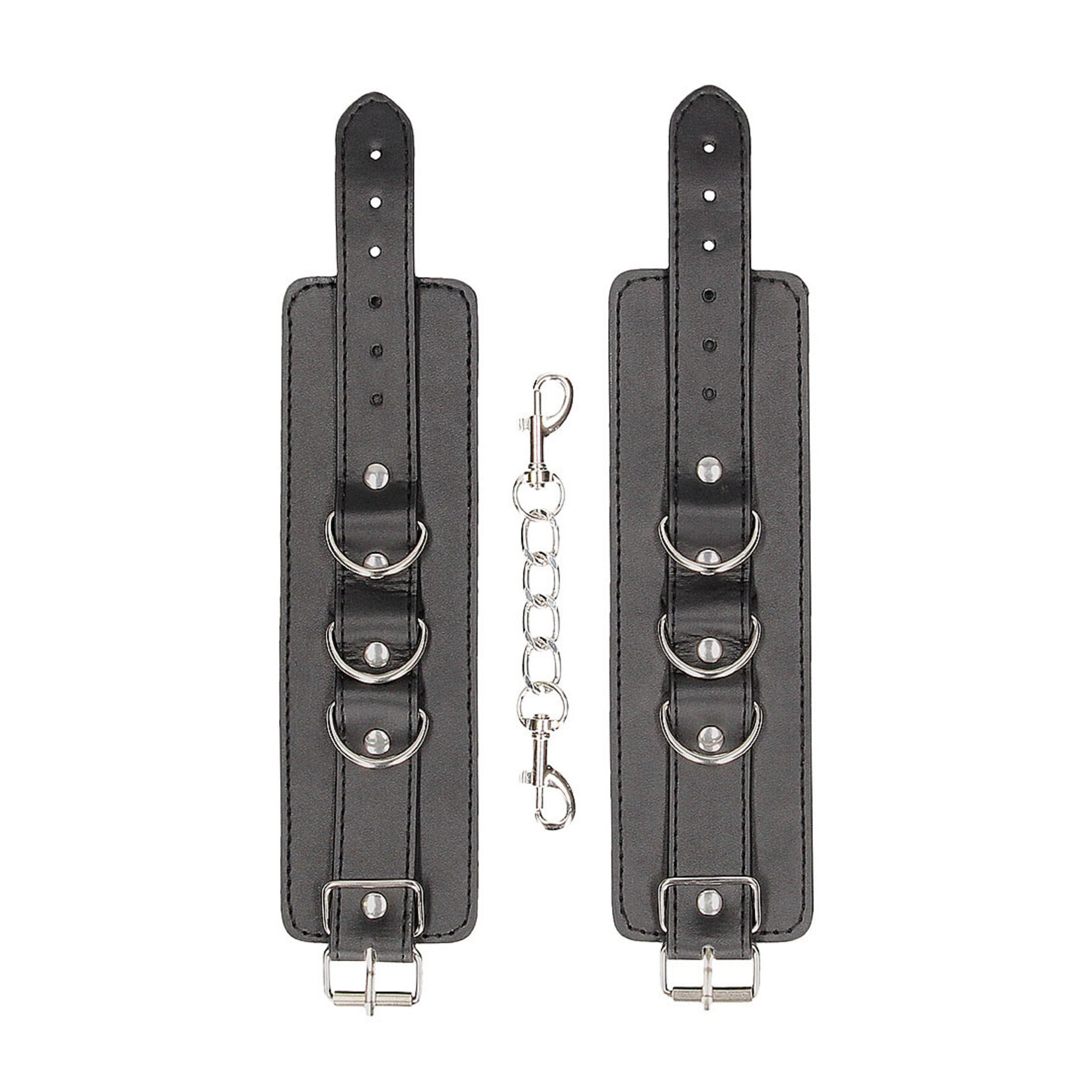 Shots America Ouch! Black & White Bonded Leather Hand or Ankle Cuffs with Adjustable Straps