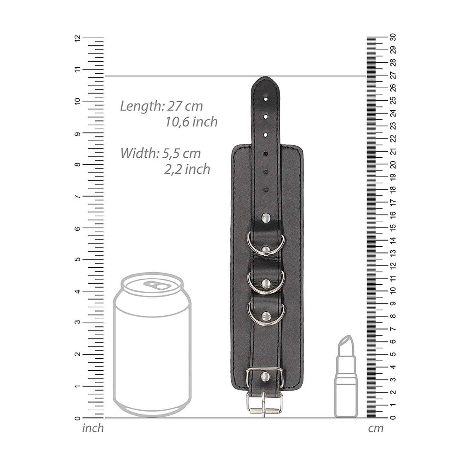 Shots America Ouch! Black & White Bonded Leather Hand or Ankle Cuffs with Adjustable Straps