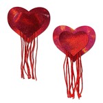 Pastease Red Holographic Hearts with Tassel Fringe Nipple Pasties