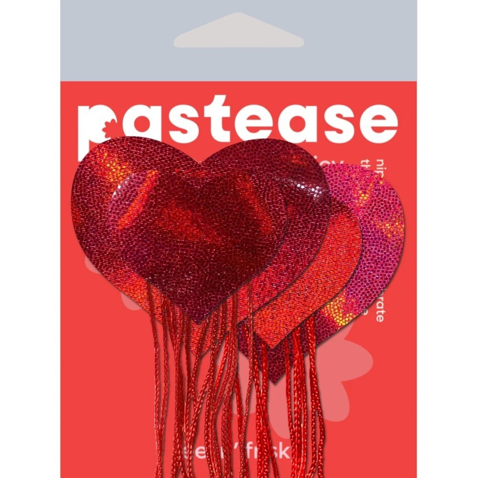 Pastease Pastease Red Holographic Hearts with Tassel Fringe Nipple Pasties