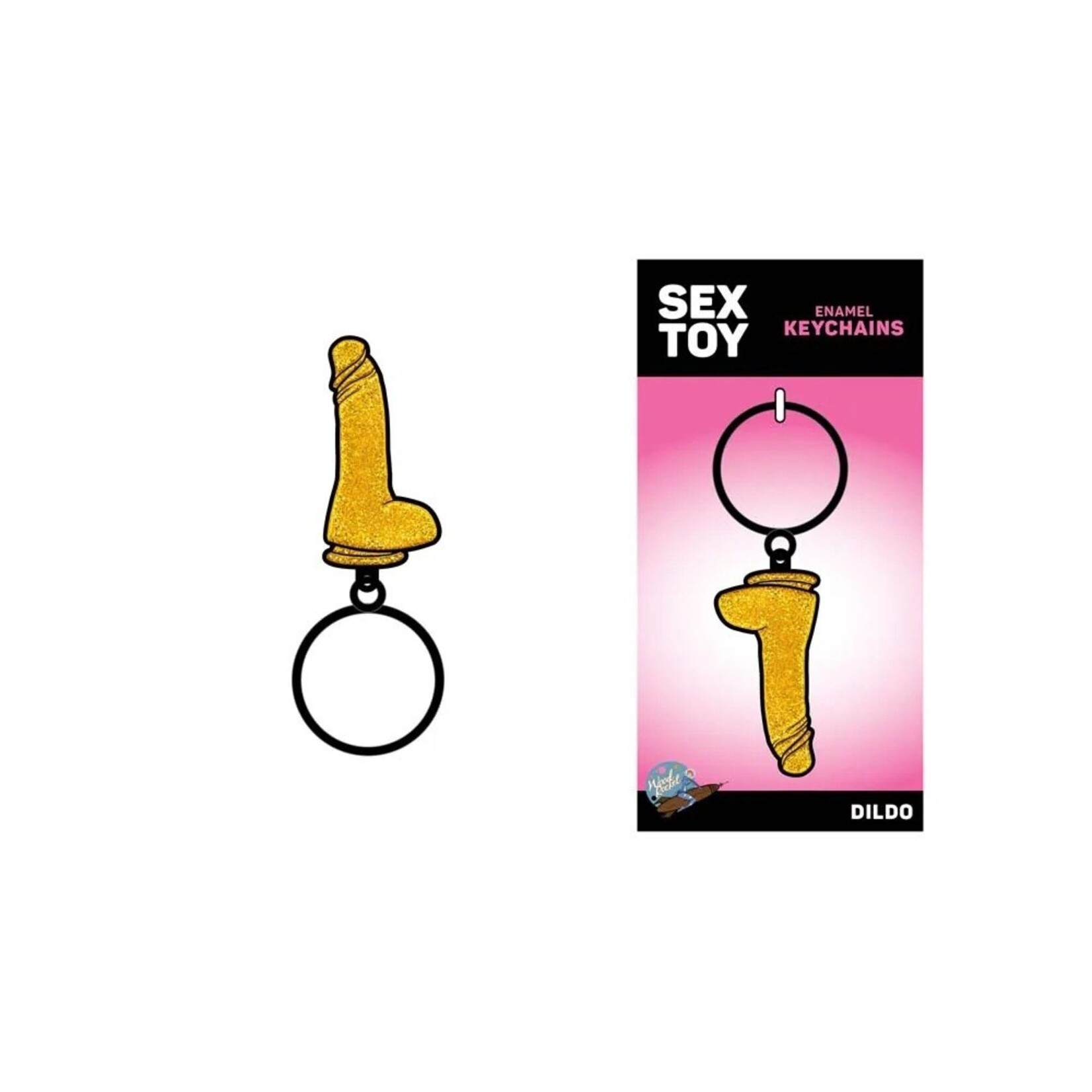 WoodRocket Gold Glitter Dildo Enamel Keychain