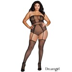 Dreamgirl Fishnet & Geometric-Pattern Strapless Teddy Bodystocking OSX