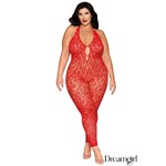Dreamgirl Poinsettia Leopard Net Rhinestone Bodystocking OSX