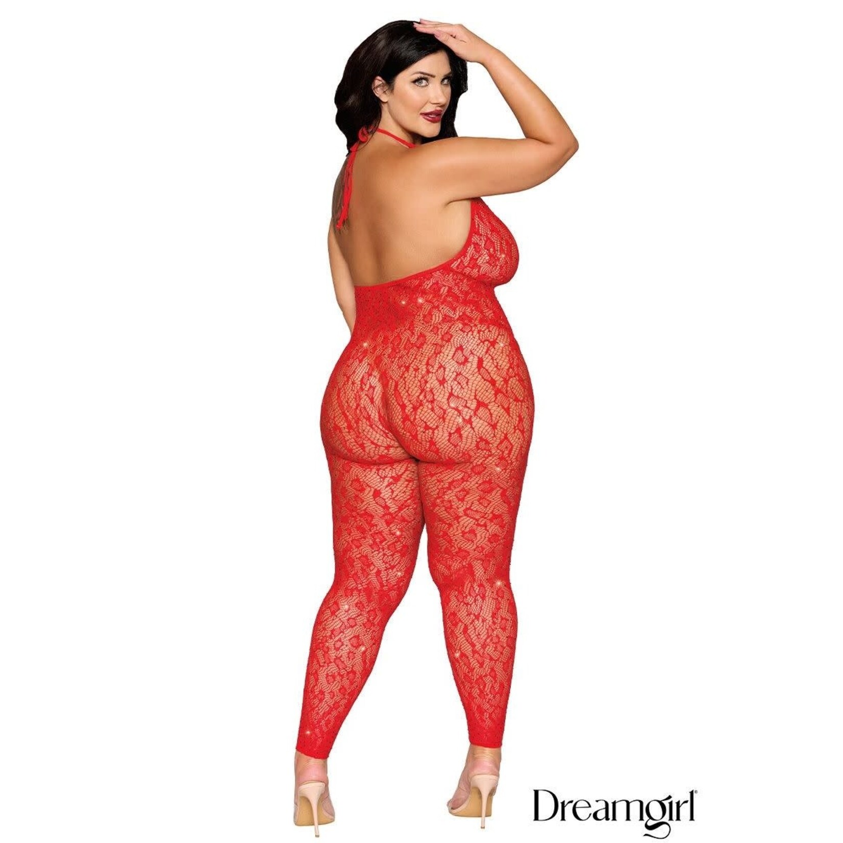 Dreamgirl Dreamgirl Poinsettia Leopard Net Rhinestone Bodystocking OSX