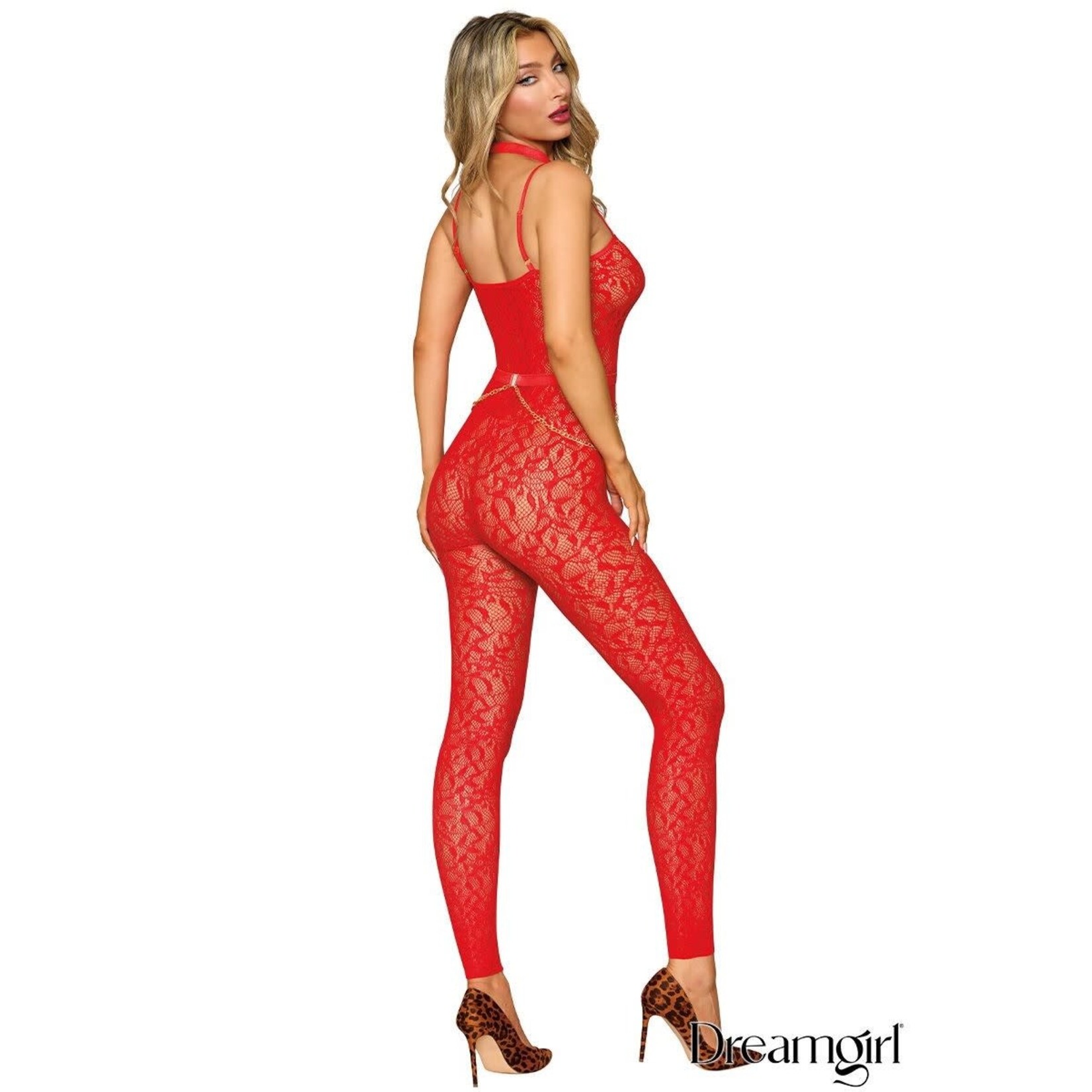 Dreamgirl Dreamgirl Poinsettia Lace Bodystocking and Harness OS