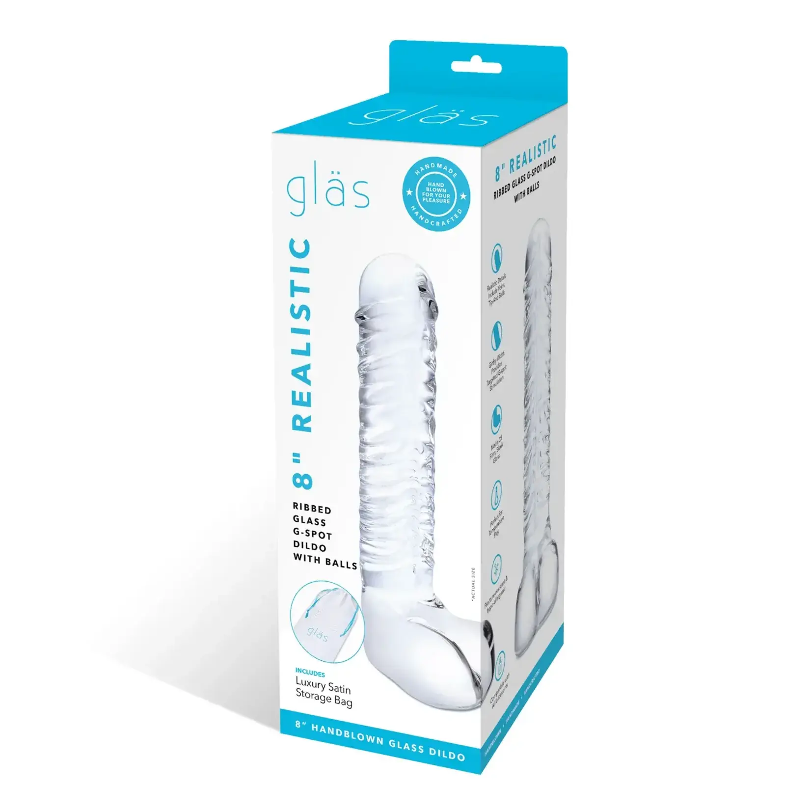 Gläs Gläs 8" Ribbed Glass G-Spot Dildo with Balls