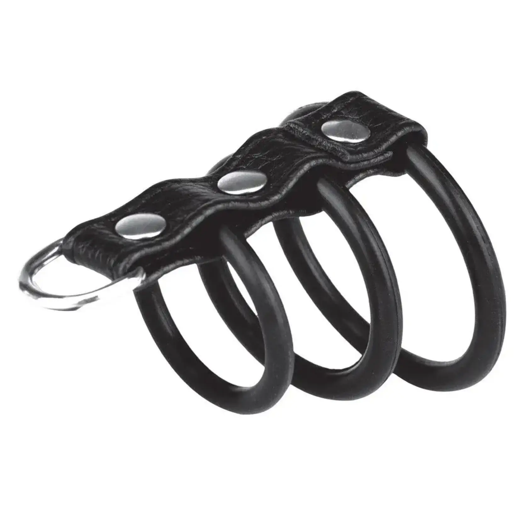 Blue Line Men C&B Gear 3 Ring Silicone Gates of Hell with Leash Lead