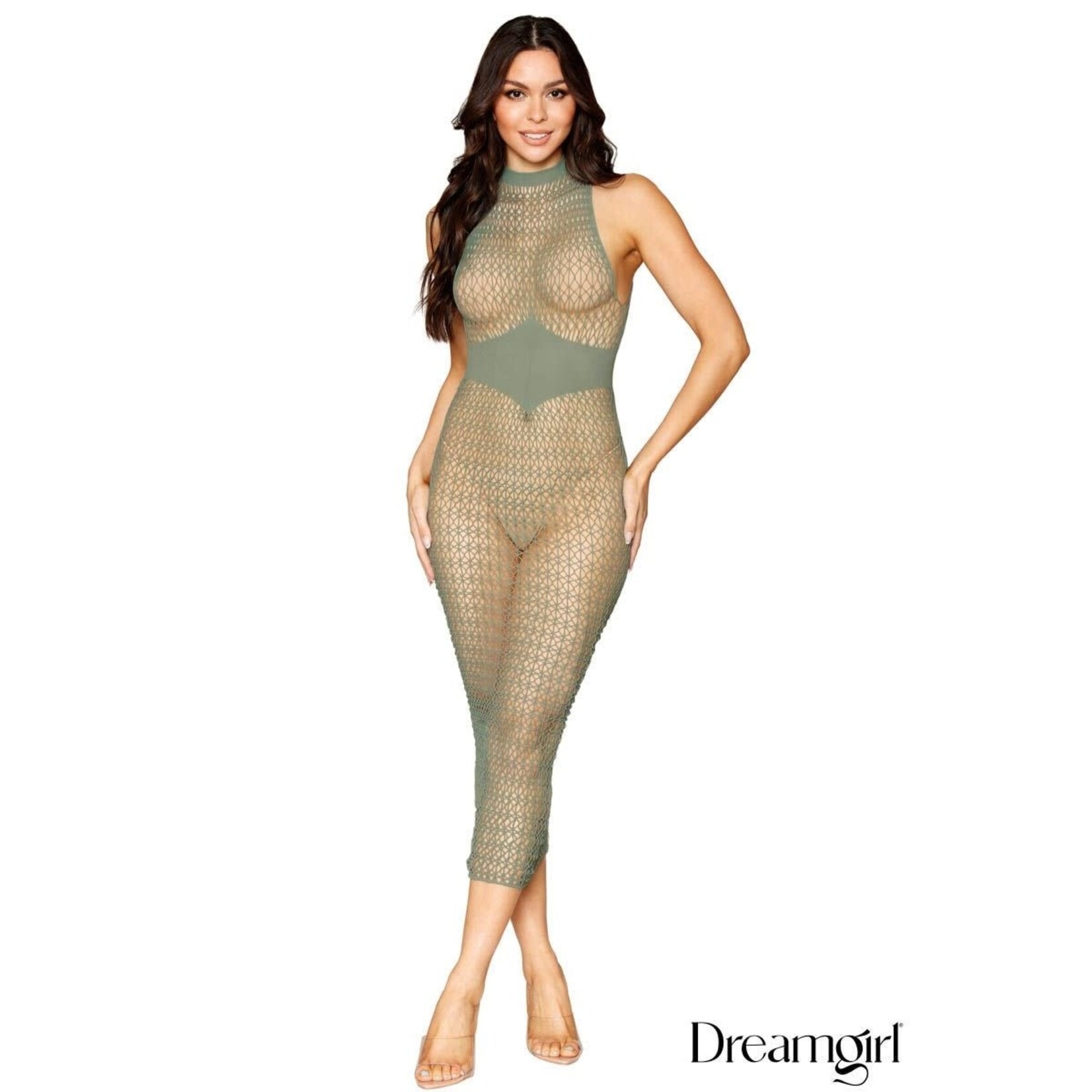 Dreamgirl Dreamgirl Sage Geometric Net Gown OS
