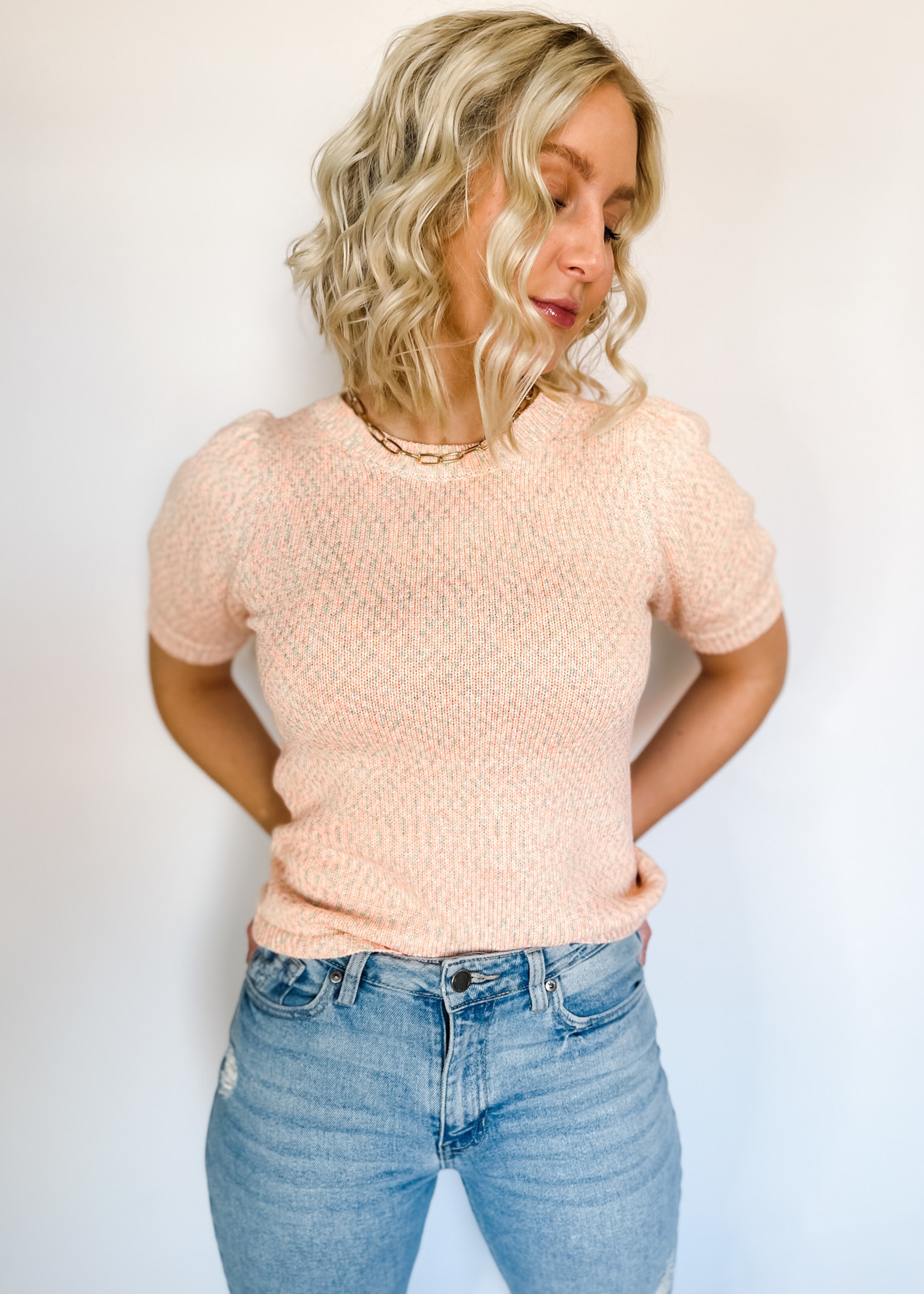 hula sue confetti puff sleeve sweater