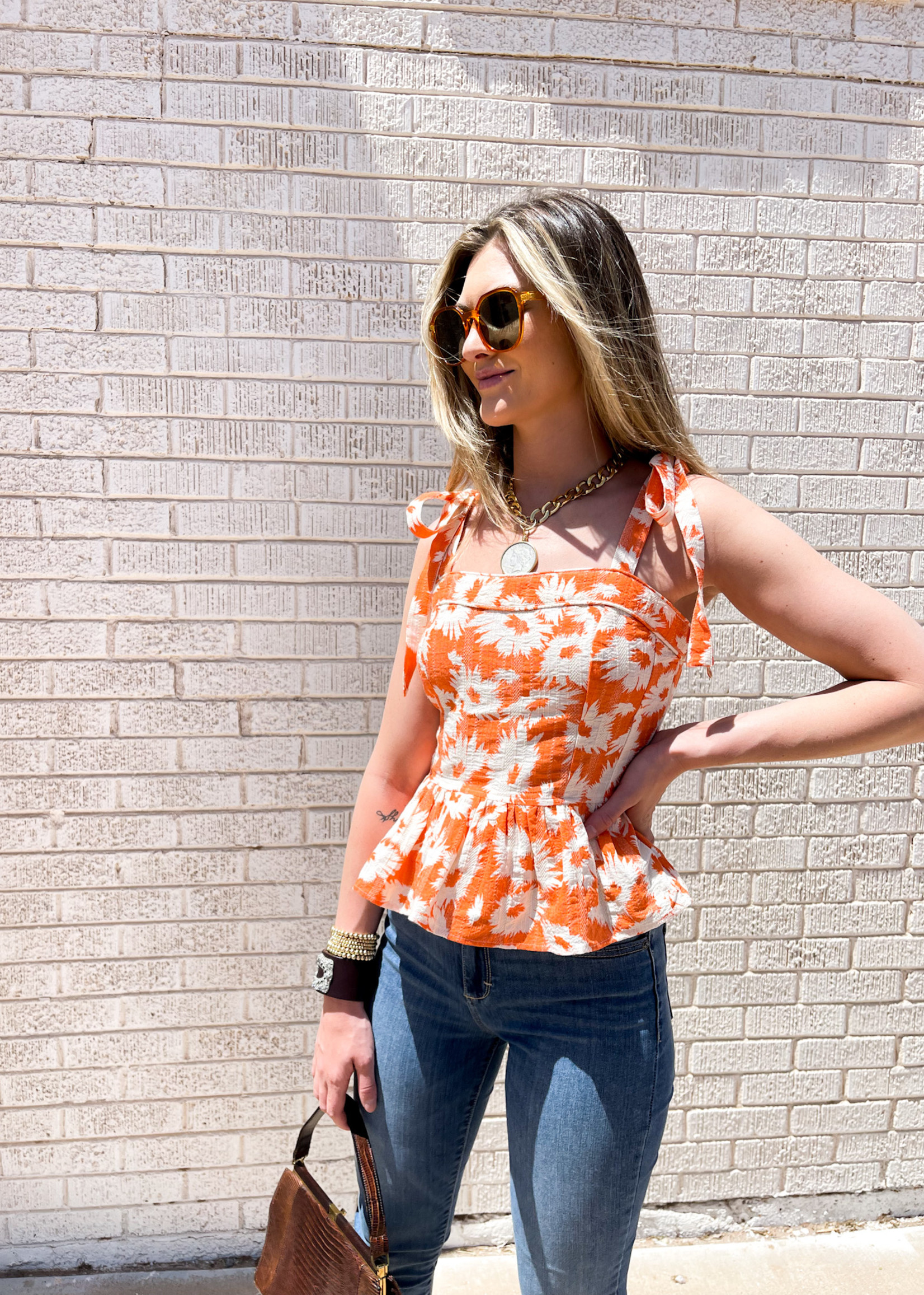 hula sue flora ruffled top