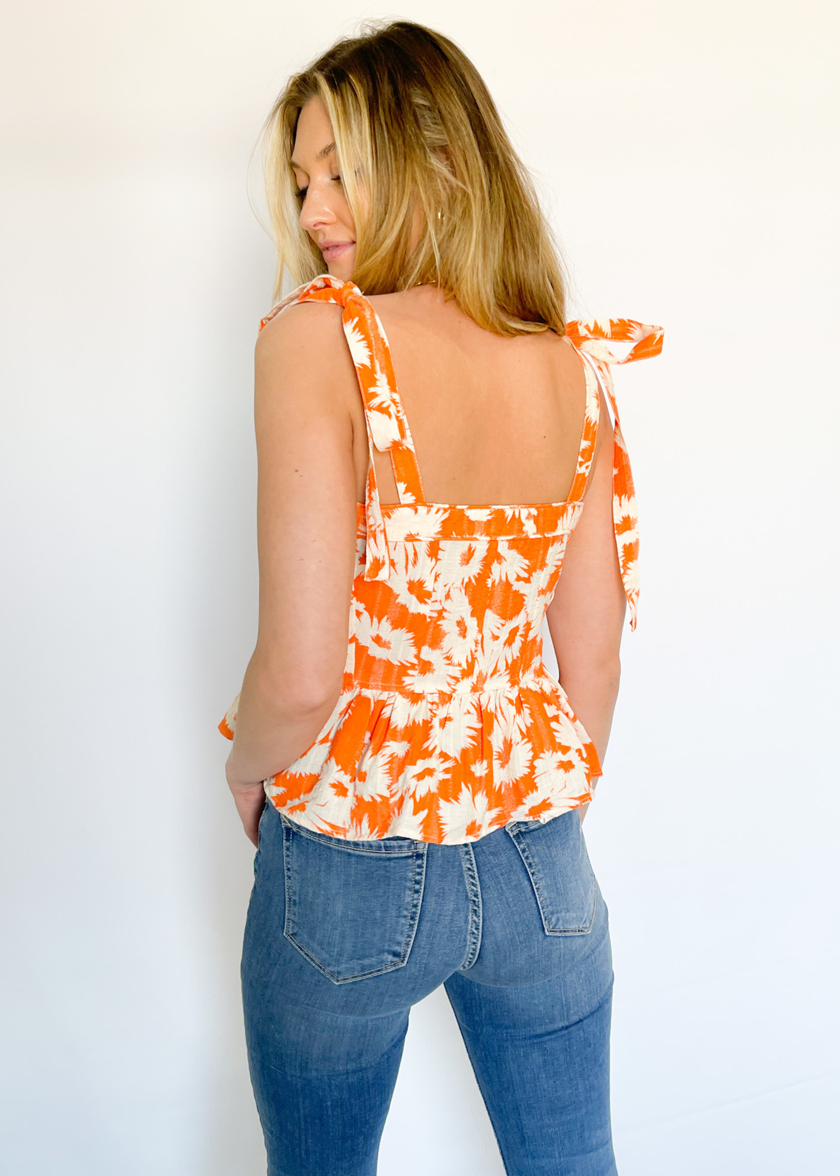 hula sue flora ruffled top