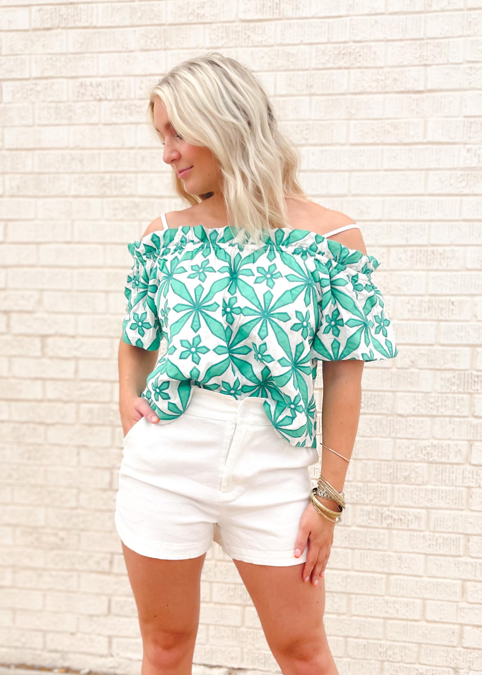 hula sue kate off the shoulder top