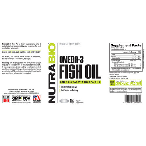 Nutrabio Omega 3 Fish Oil 150 Softgels