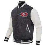 Pro Standard PS SF 49ers Rebel Athletics Denim Varsity Jacket Black/Eggshell